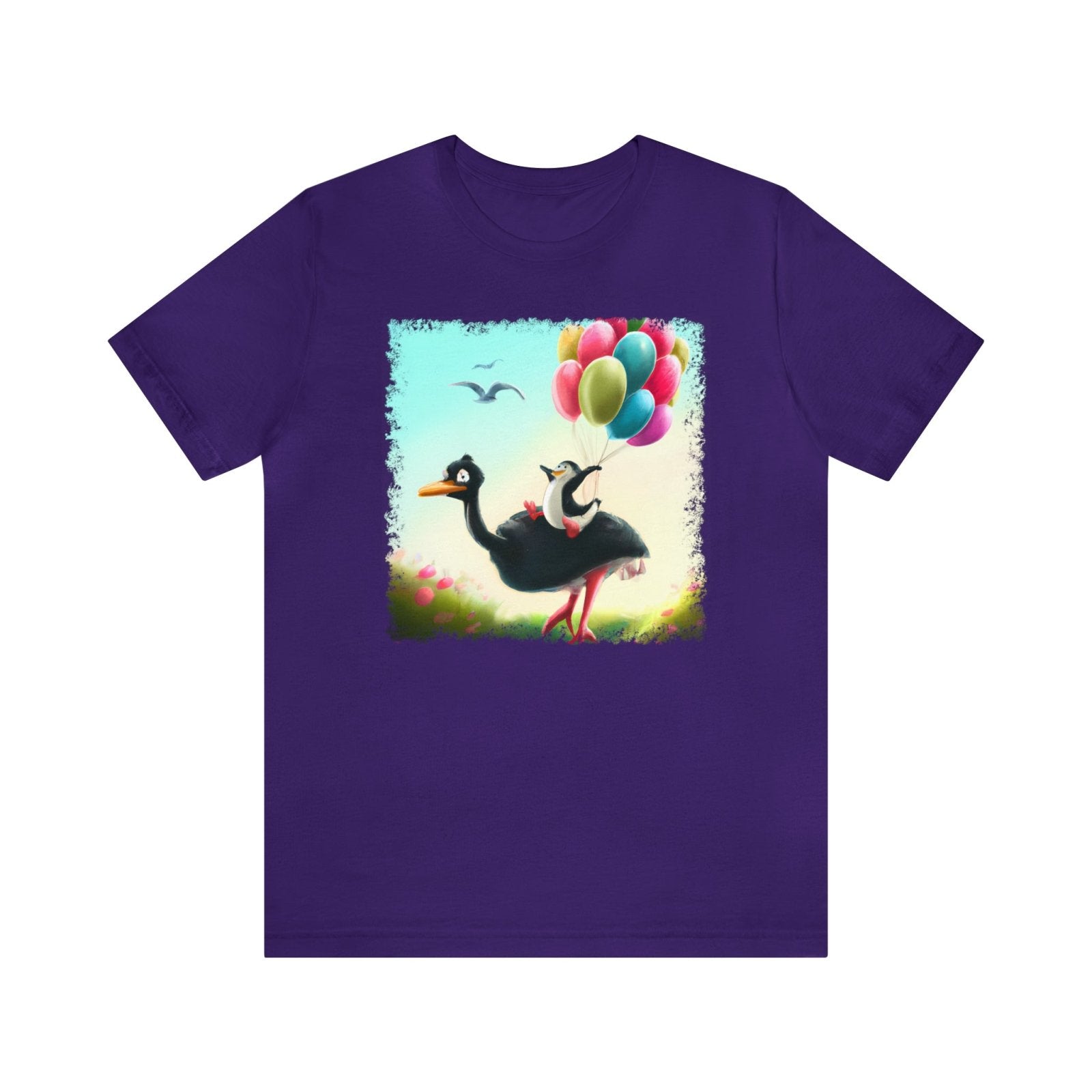 Ostrich Elevations Unisex T-Shirt, flying penguin shirt, flying ostrich apparel, penguin humor, Team Purple - Subtle Blue M
