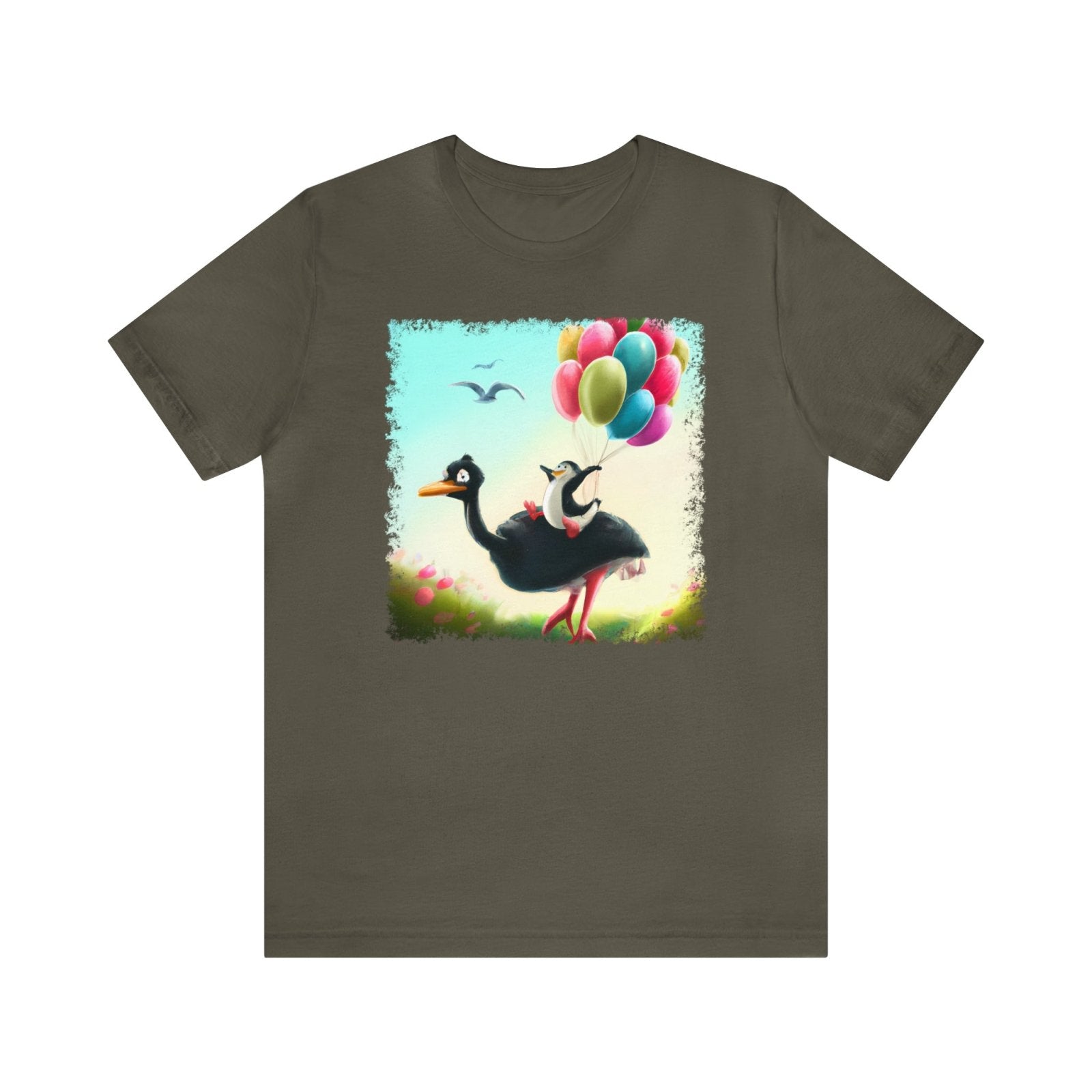 Ostrich Elevations Unisex T-Shirt, flying penguin shirt, flying ostrich apparel, penguin humor, Army - Subtle Blue M
