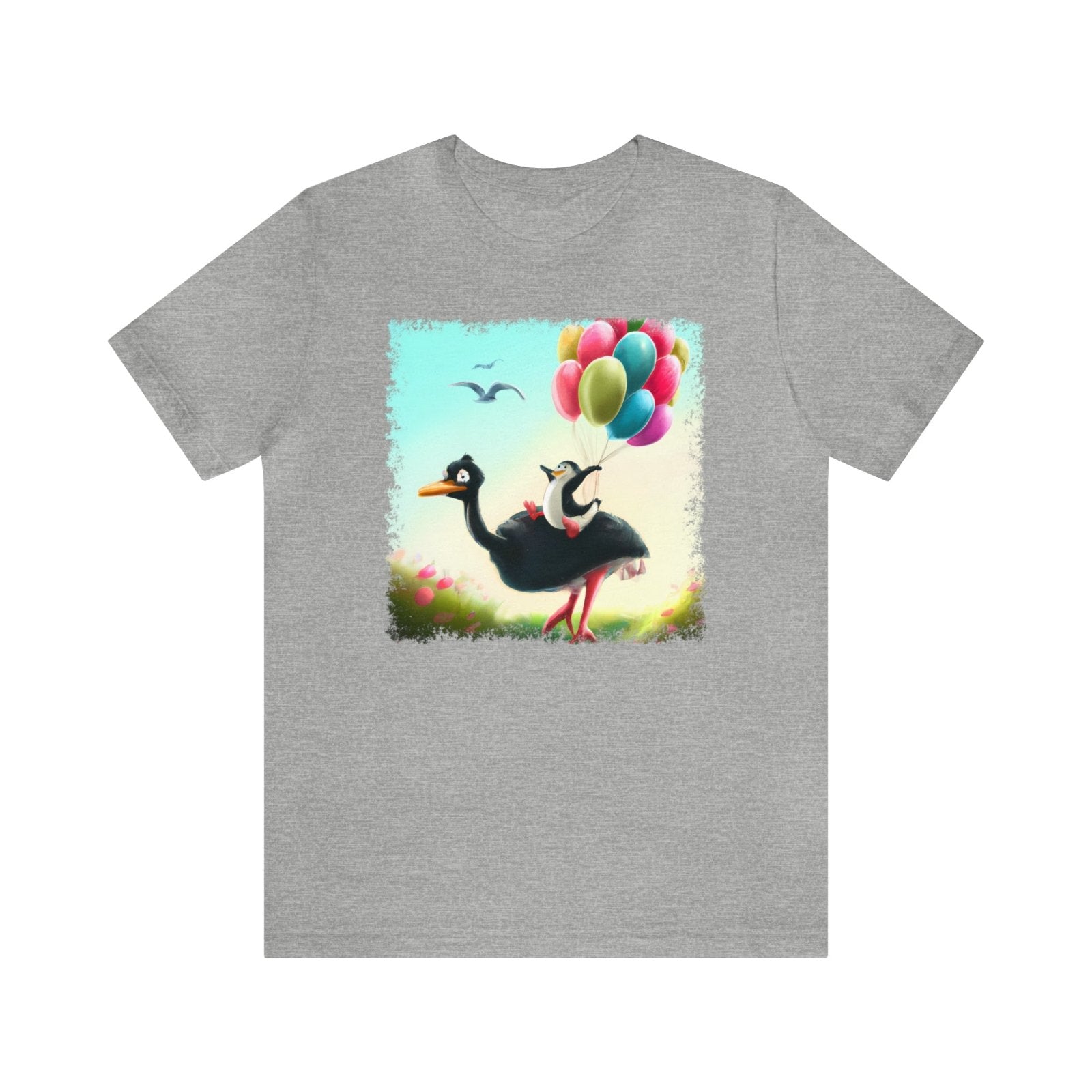 Ostrich Elevations Unisex T-Shirt, flying penguin shirt, ostrich apparel, penguin humor, Athletic Heather- Subtle Blue M