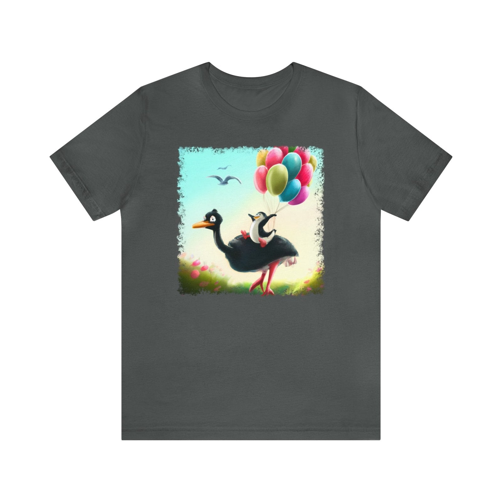 Ostrich Elevations Unisex T-Shirt, flying penguin shirt, flying ostrich apparel, penguin humor, Asphalt - Subtle Blue M