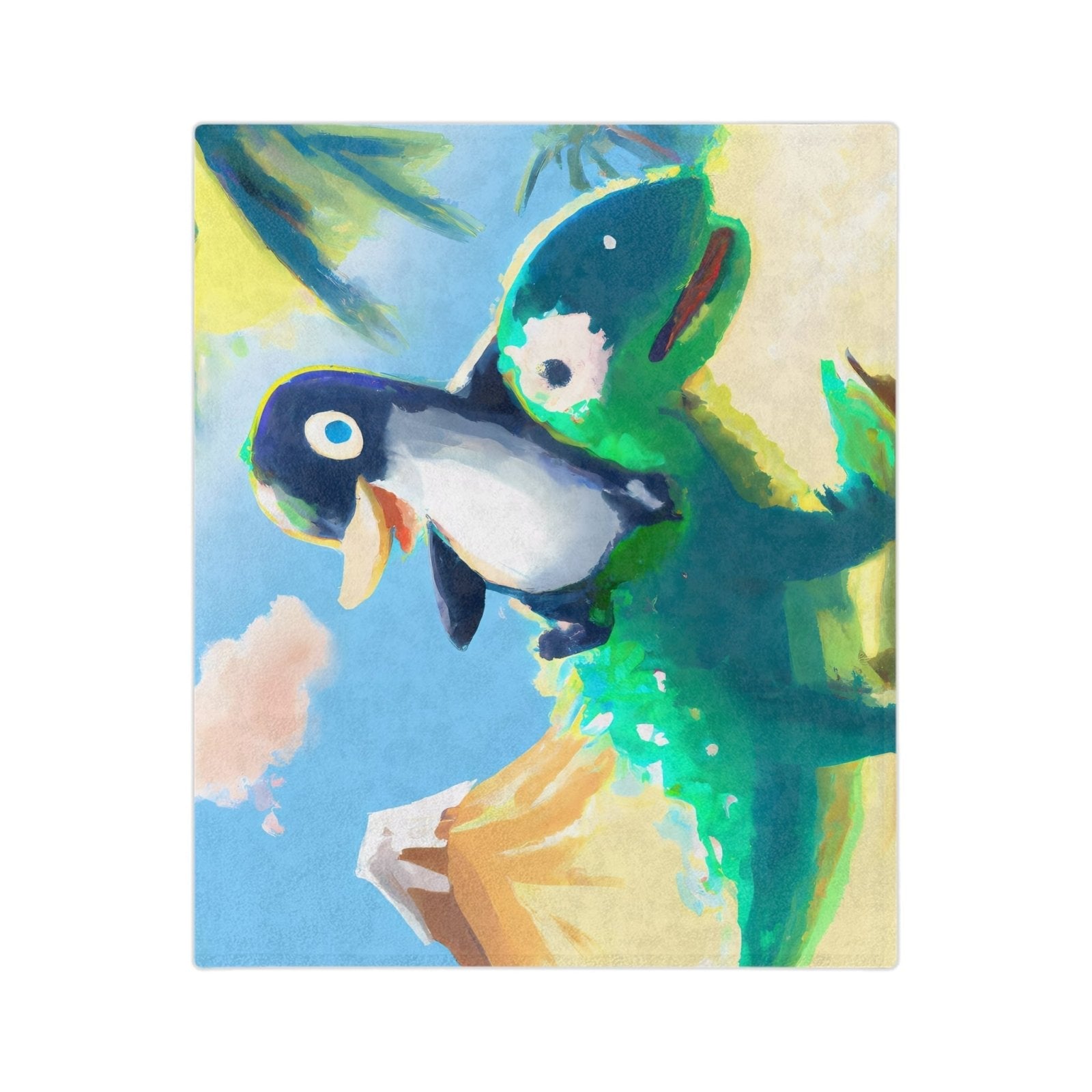 Penguin's Dino Safari Velveteen Minky Blanket, cozy blanket, kids fleece - Subtle Blue M