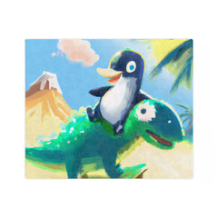 Penguin's Dino Safari Velveteen Minky Blanket, cozy blanket, kids fleece - Subtle Blue M