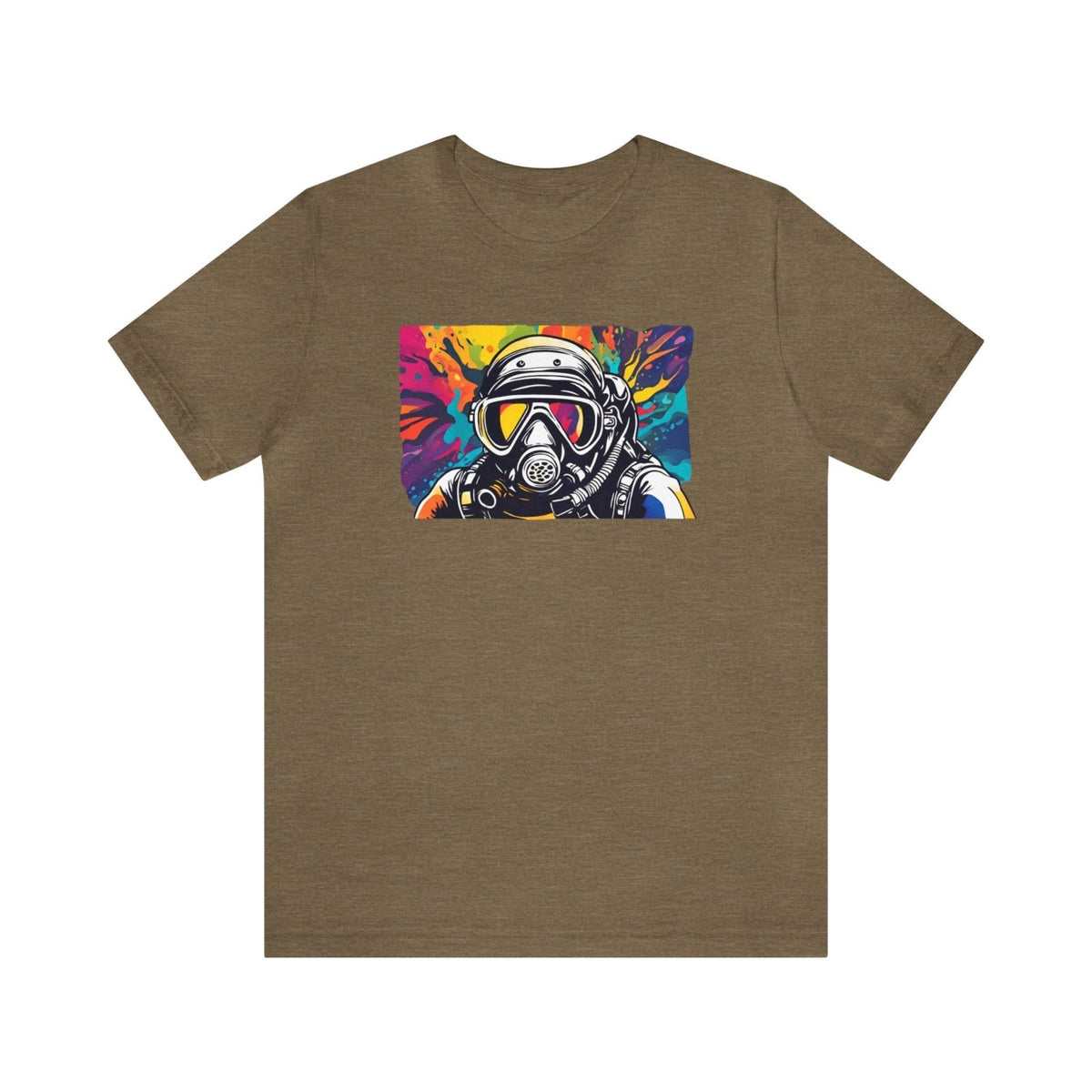 Psychedelic Ocean Explorer Unisex Short Sleeve Tee, diving themed apparel, scuba ishirt, Heather Olive - Subtle Blue M