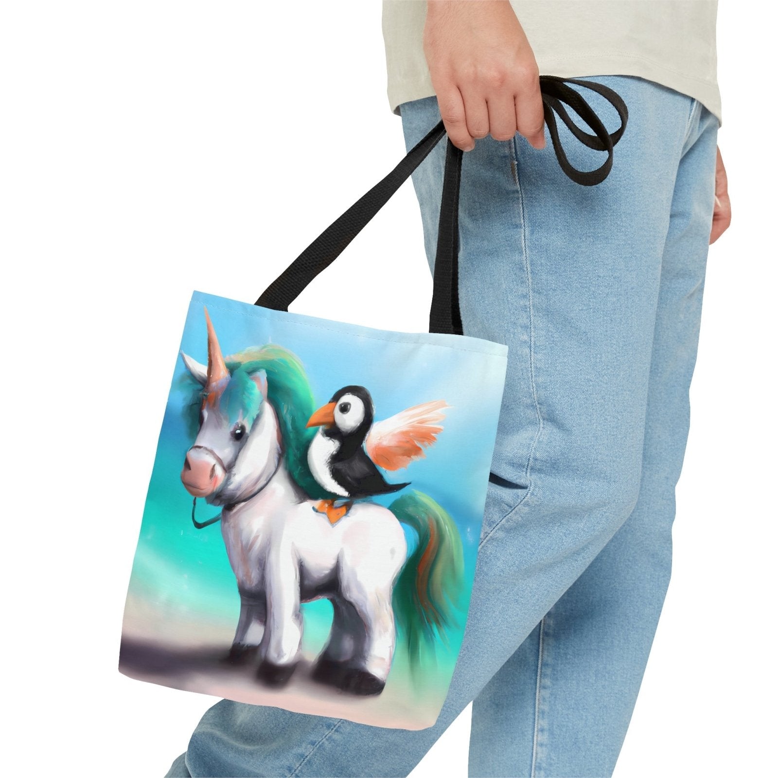 Puffincorn Tote, unicorn bag, puffin accessories - Subtle Blue M