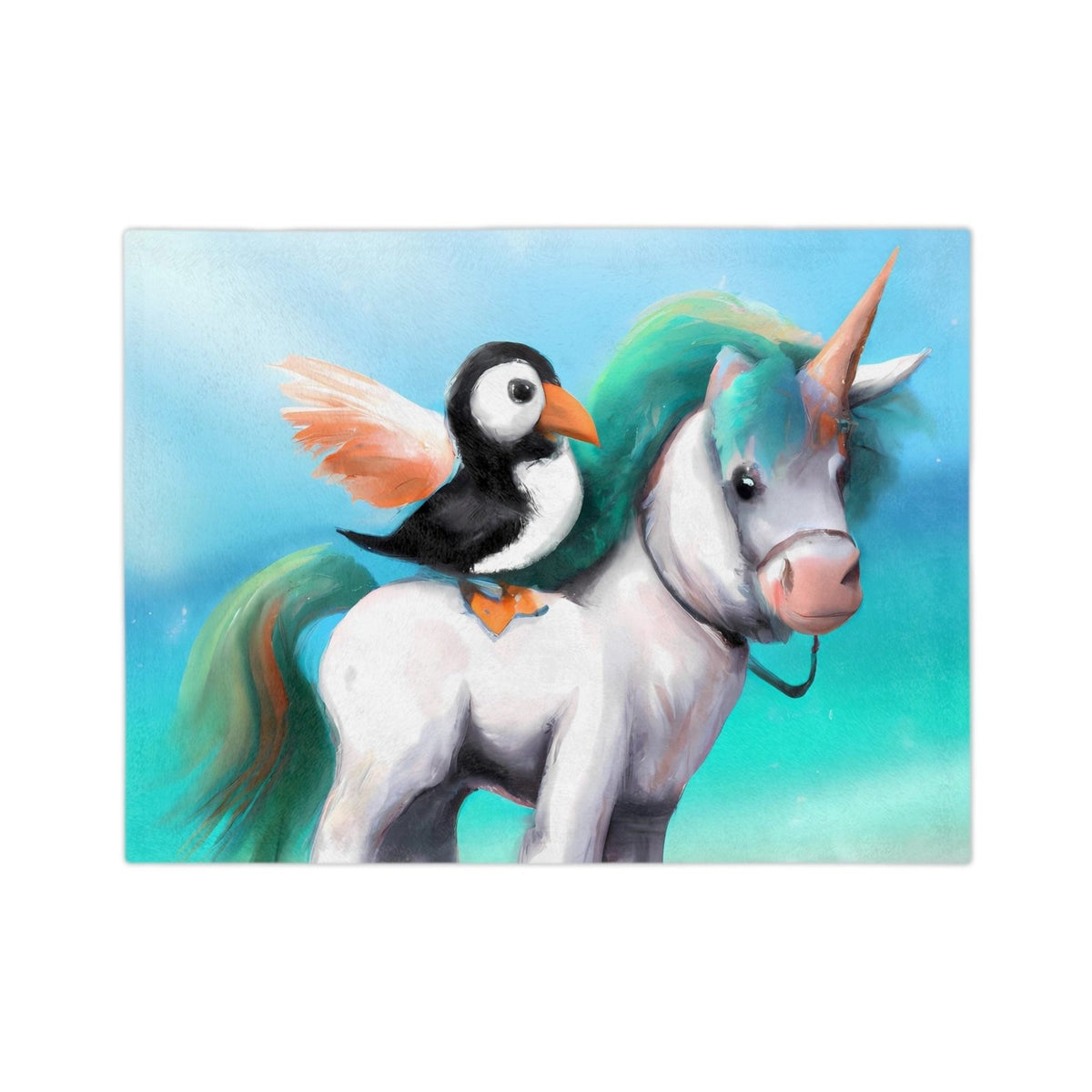 Unicorn Puffin Velveteen Minky Blanket - Super Soft Cute Blanket for Adults and Kids - SubtleBlueM