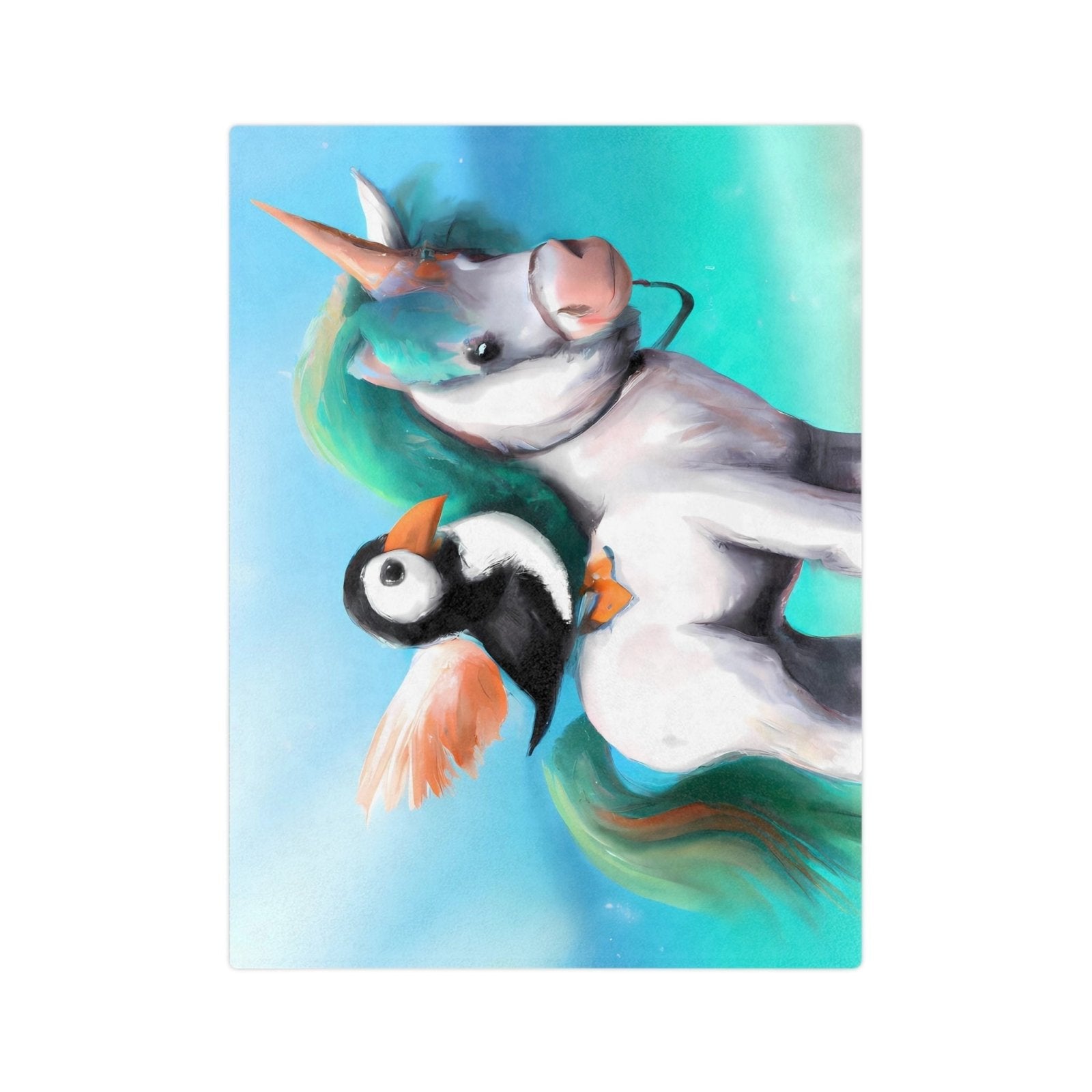 Unicorn Puffin Velveteen Minky Blanket - Super Soft Cute Blanket for Adults and Kids - SubtleBlueM