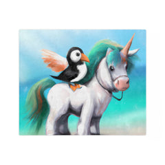 Unicorn Puffin Velveteen Minky Blanket - Super Soft Cute Blanket for Adults and Kids - SubtleBlueM