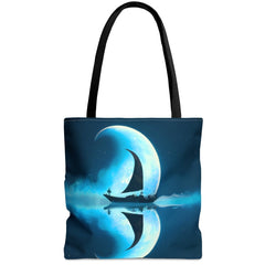 Sailing Through the Moon Tote Bag, sailboat print, sailing accessories - Sailboat Reusable Eco Tote Bag - SubtleBlueM