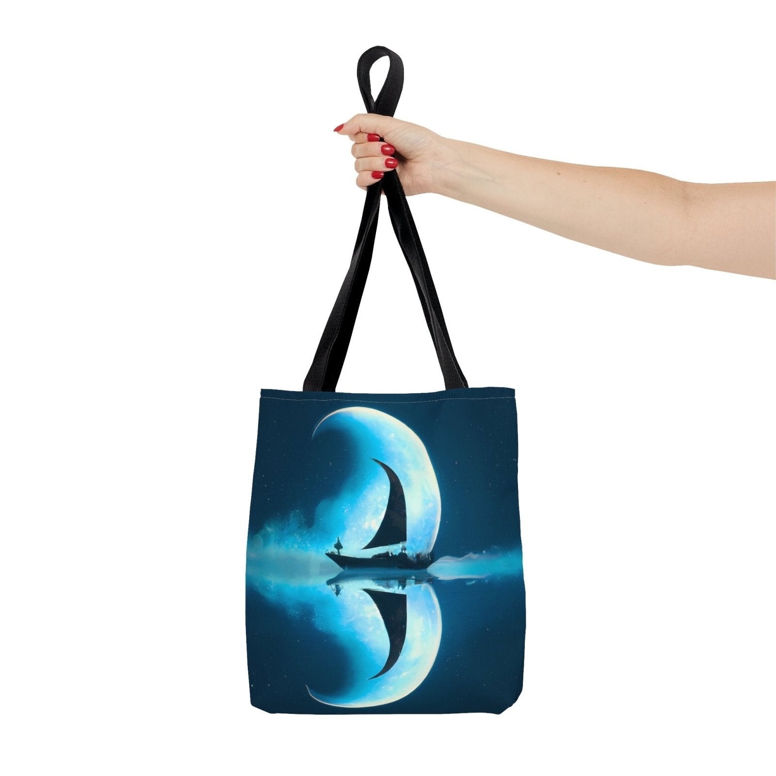 Sailing Through the Moon Tote Bag - Sailboat Reusable Eco Tote Bag - SubtleBlueM