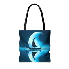 Sailing Through the Moon Tote Bag - Sailboat Reusable Eco Tote Bag - SubtleBlueM