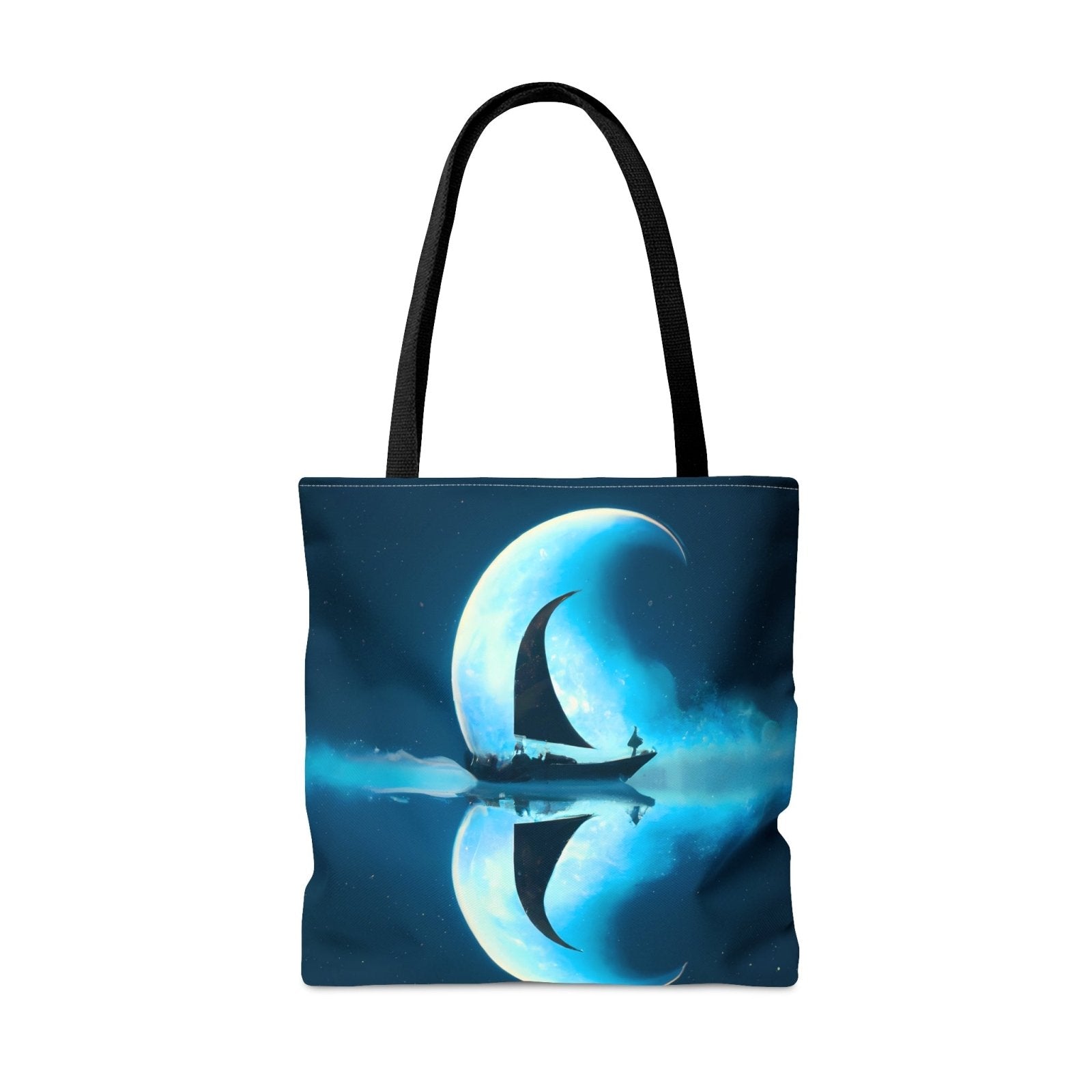 Sailing Through the Moon Tote Bag - Sailboat Reusable Eco Tote Bag - SubtleBlueM