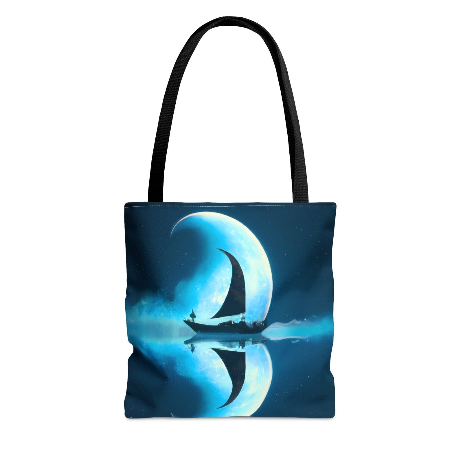 Sailing Through the Moon Tote Bag - Sailboat Reusable Eco Tote Bag - SubtleBlueM