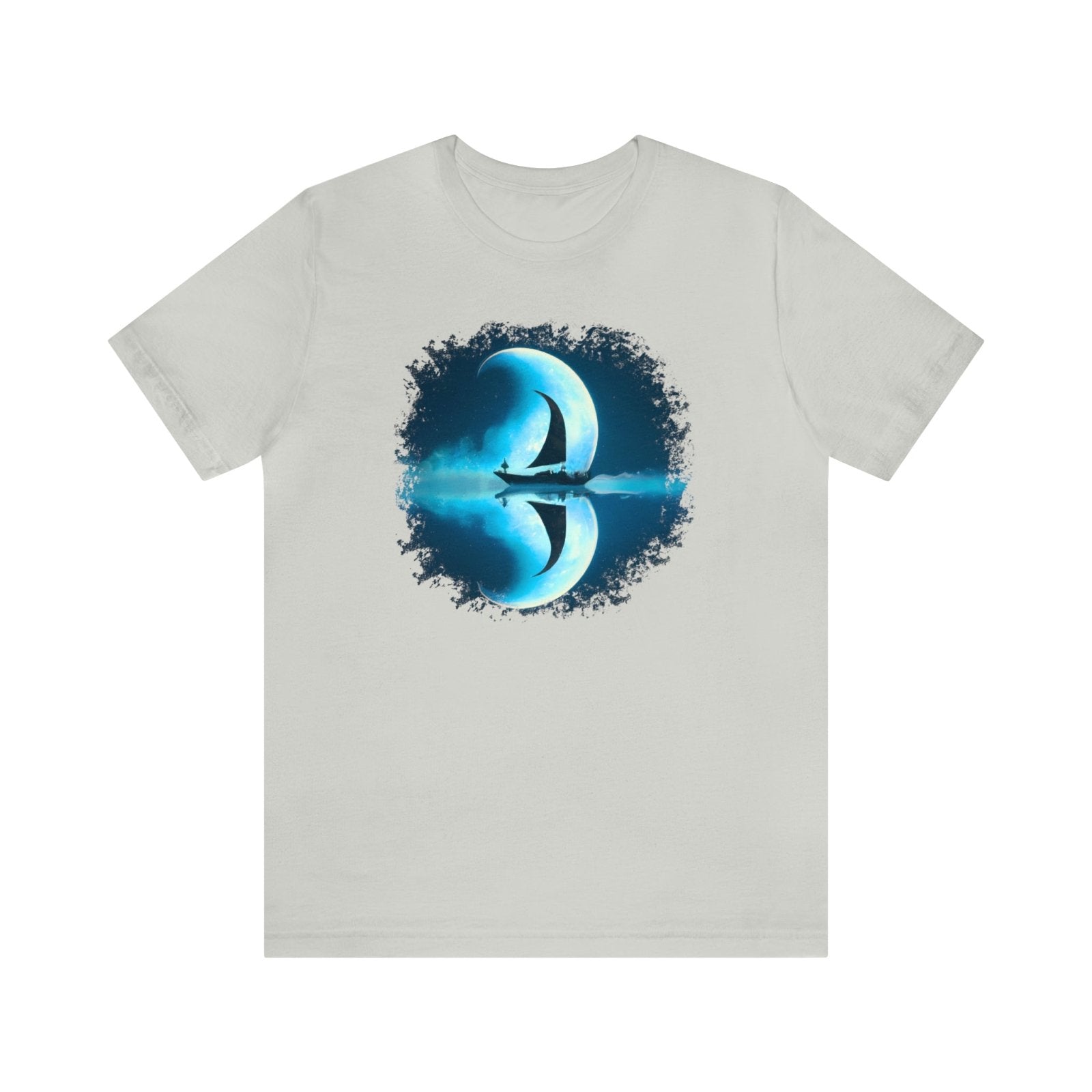 Sailing Through the Moon Unisex T-Shirt, sailboat art shirt, nautical apparel, Silver - Subtle Blue M