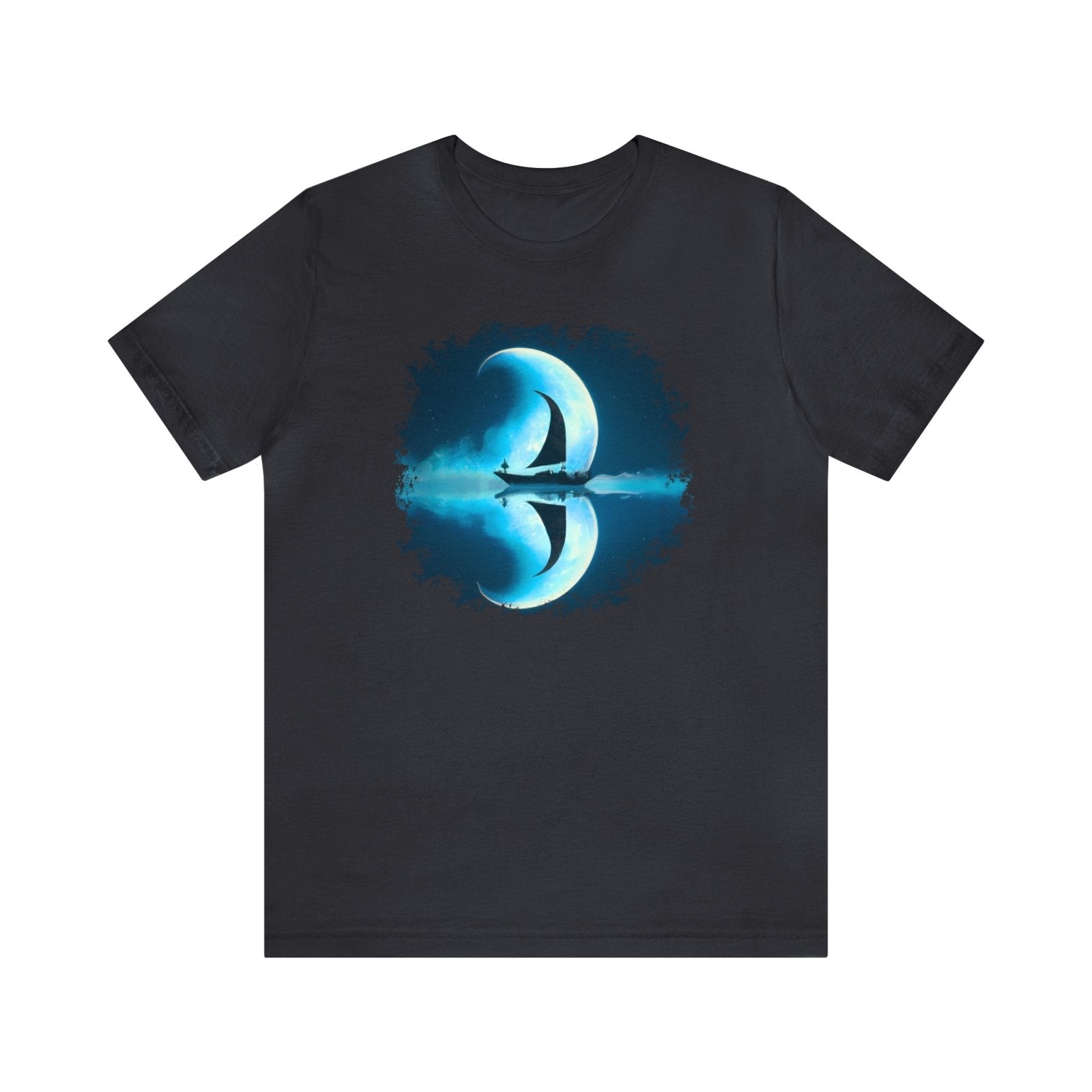 Sailing Through the Moon Unisex T-Shirt, sailboat art shirt, nautical apparel, Dark Grey - Subtle Blue M