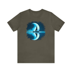 Sailing Through the Moon Unisex T-Shirt, sailboat art shirt, nautical apparel, Army - Subtle Blue M