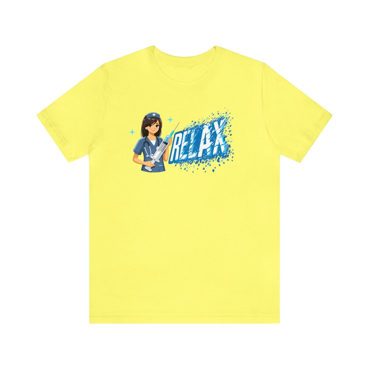 Sedative Serenade Unisex Short Sleeve Tee, nurse humor, nurse fashion, nursing shirt, Yellow - Subtle Blue M