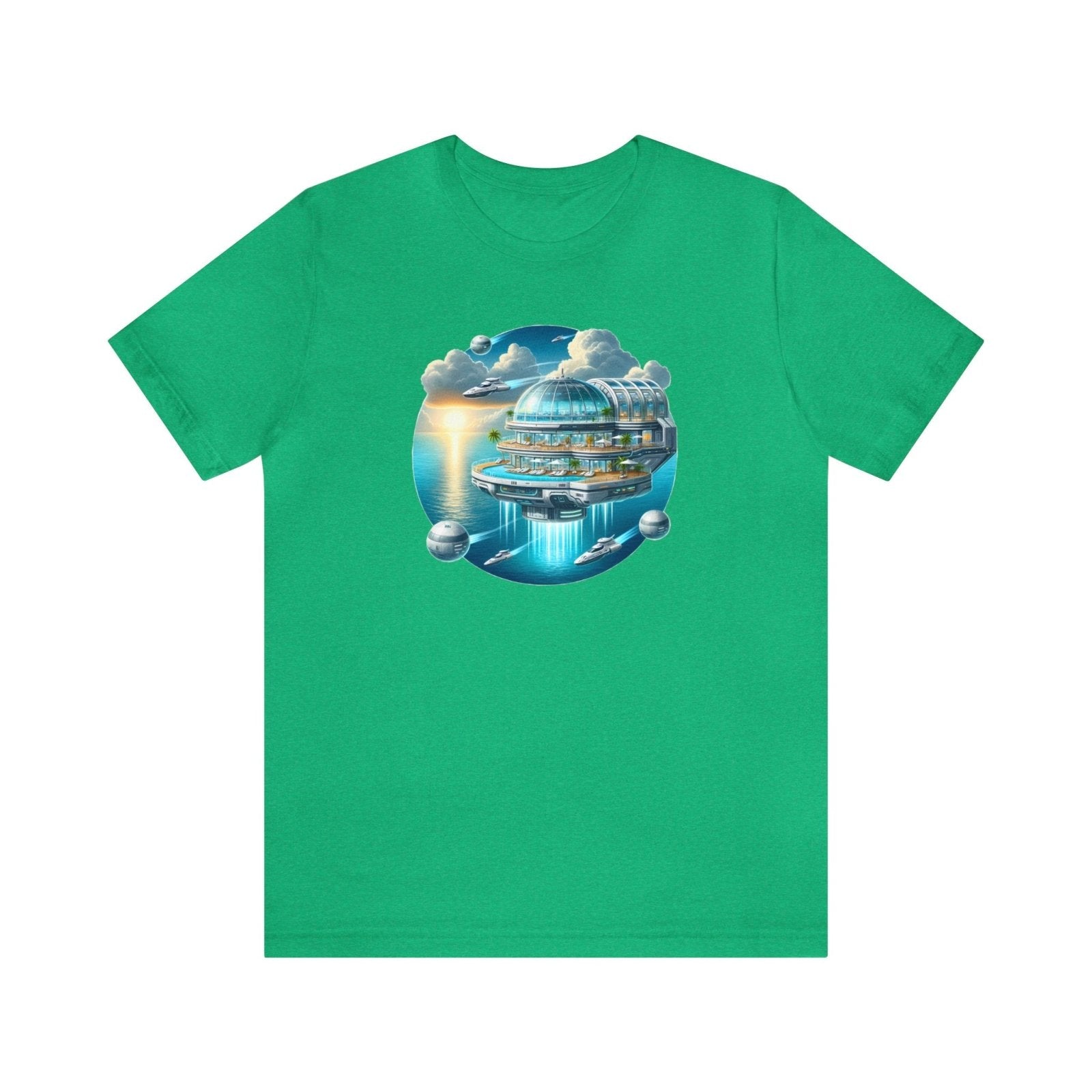 Skyward Cruise Unisex Short Sleeve Tee, nerd shirt, geek fashion, flying ship, Heather Kelly - Subtle Blue M