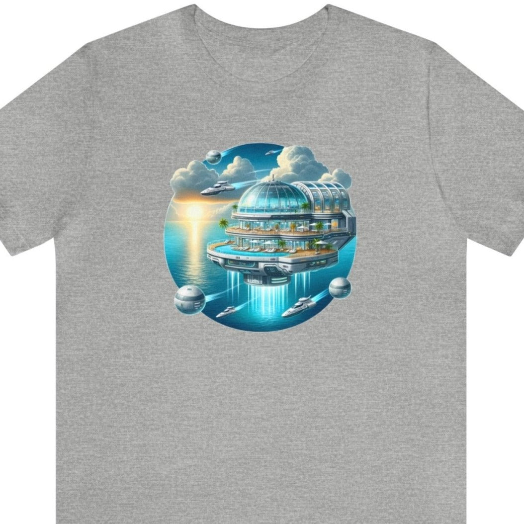 Skyward Cruise Unisex Short Sleeve Tee, nerd shirt, geek fashion, flying ship, Athletic Heather - Subtle Blue M
