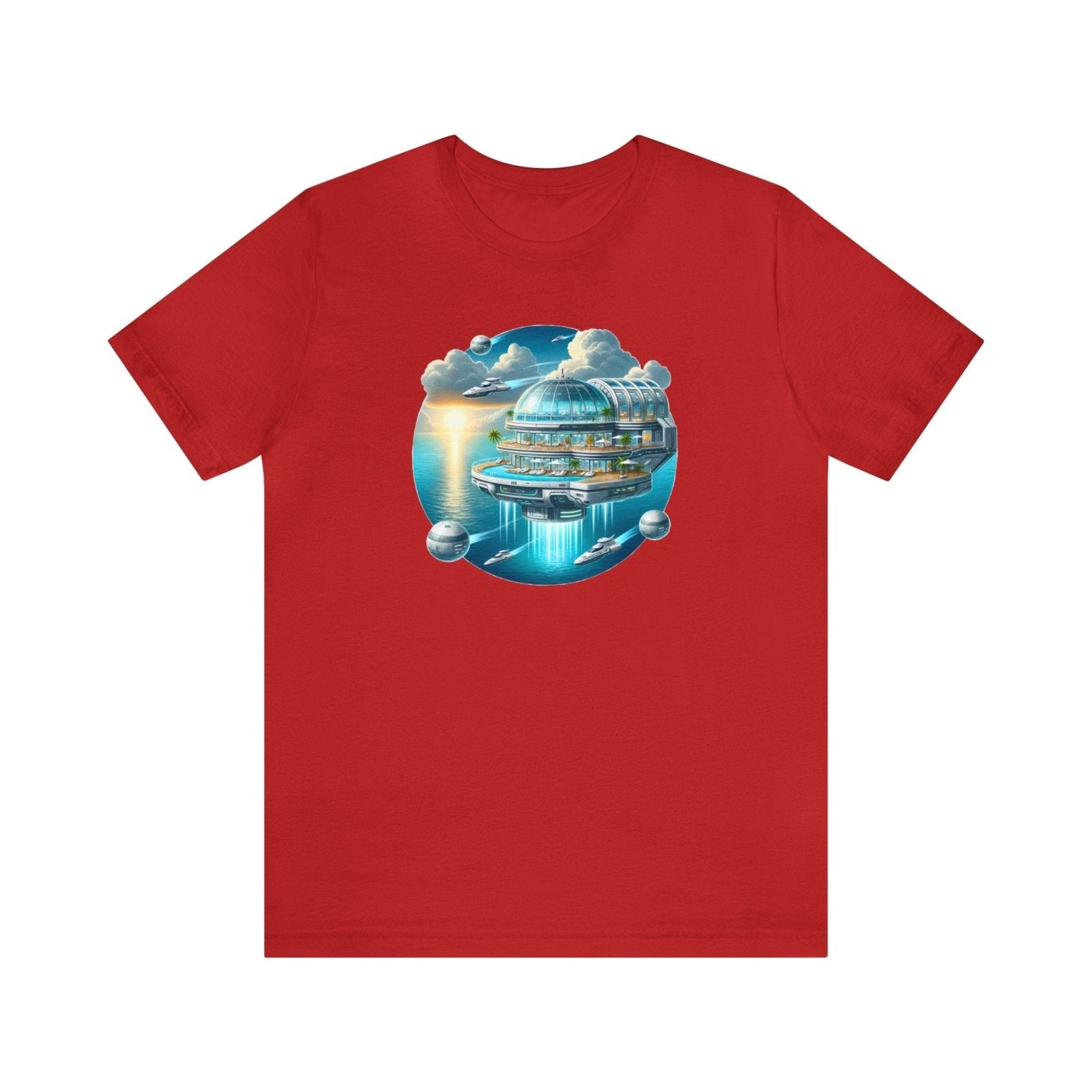 Skyward Cruise Unisex Short Sleeve Tee, nerd shirt, geek fashion, flying ship, Red - Subtle Blue M