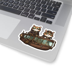 Steampunk Feline Voyage Kiss-Cut Stickers, cat stickers, steampunk cats - Subtle Blue M