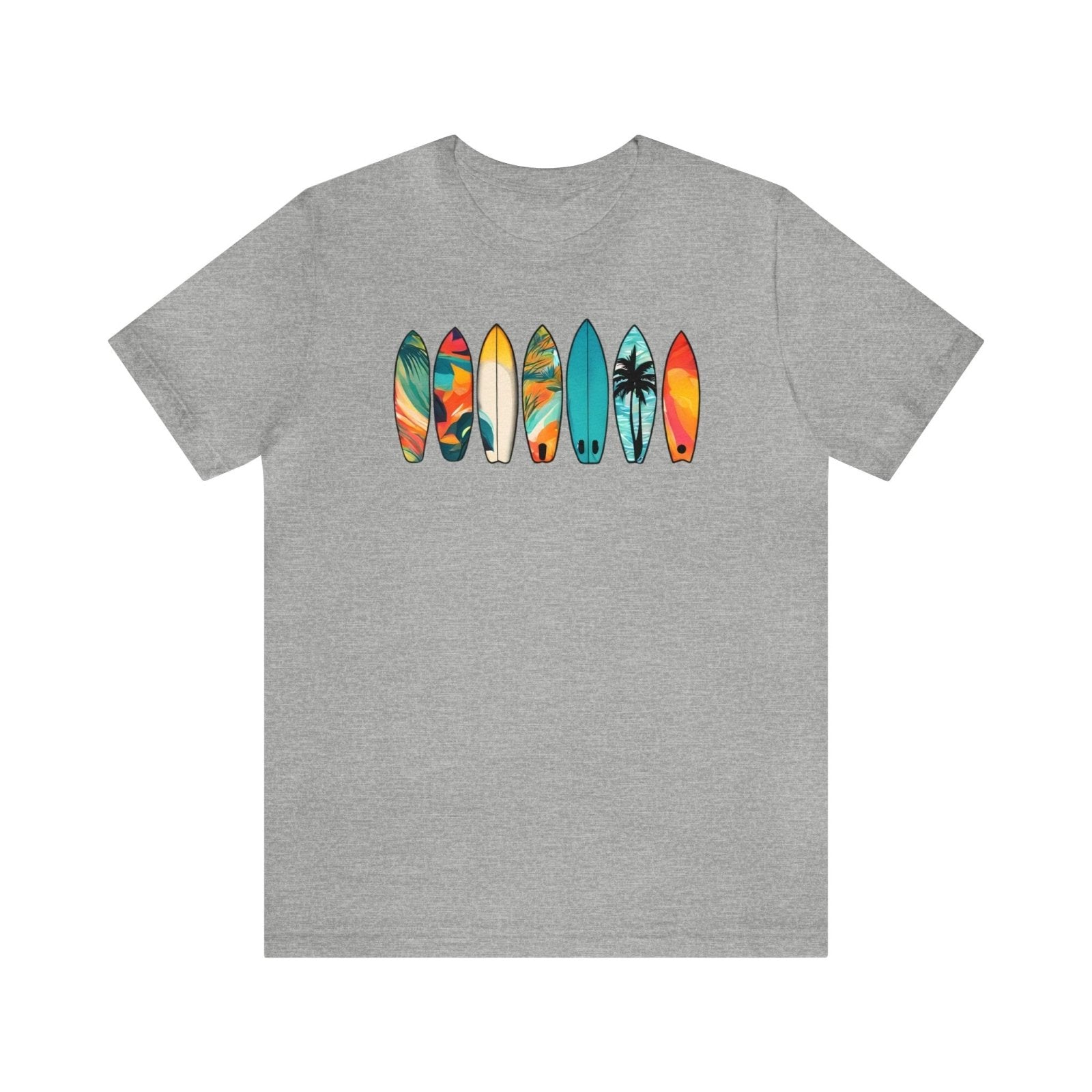 Sufboard Lineup Unisex Short Sleeve Tee, surfing apparel, beach shirt, Athletic Heather - Subtle Blue M