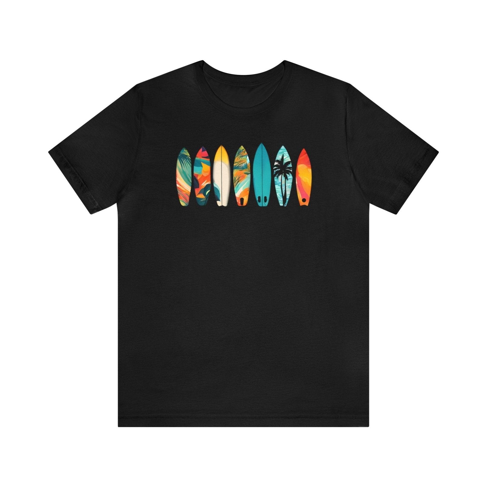Sufboard Lineup Unisex Short Sleeve Tee, surfing apparel, beach shirt, Black - Subtle Blue M
