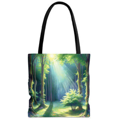 Sunlit Sanctuary Tote Bag, forest painting bag, enchanted woods tote - Subtle Blue M