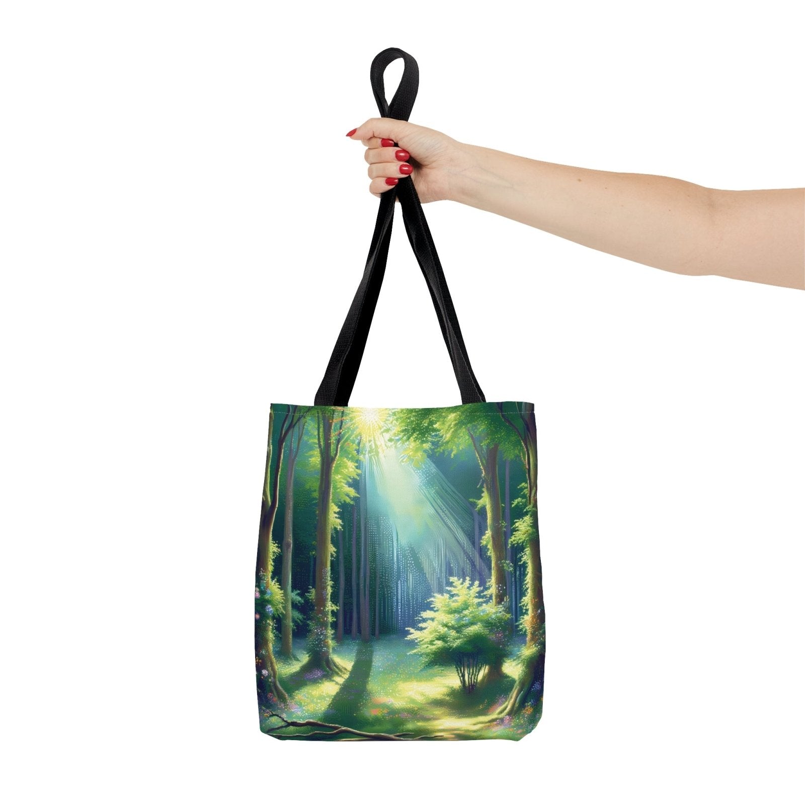 Sunlit Sanctuary Tote Bag, forest painting bag, enchanted woods tote - Subtle Blue M