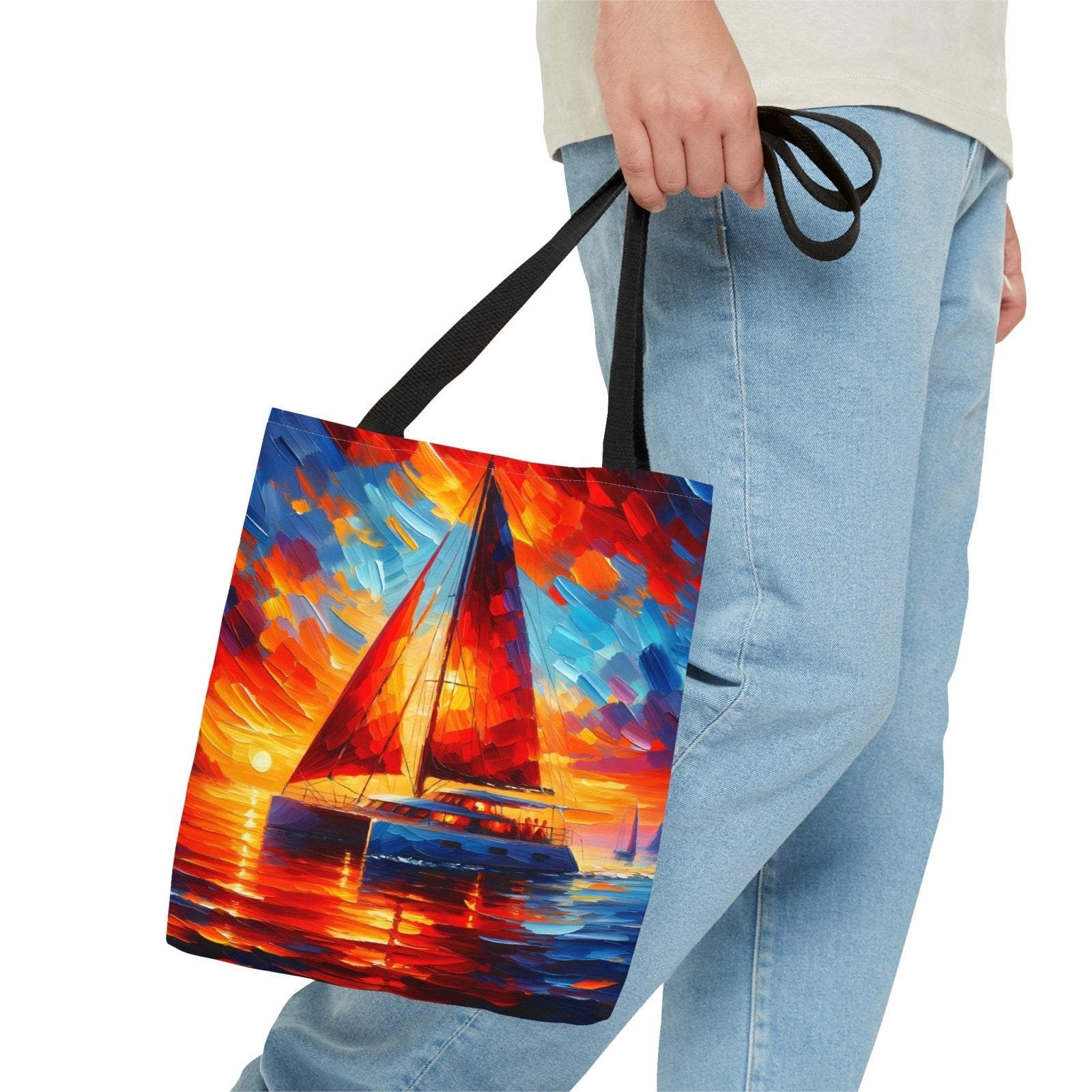 Sunset Catamaran Tote Bag, sailing tote, catamaran bag, liveaboard tote, cruising bag - Subtle Blue M