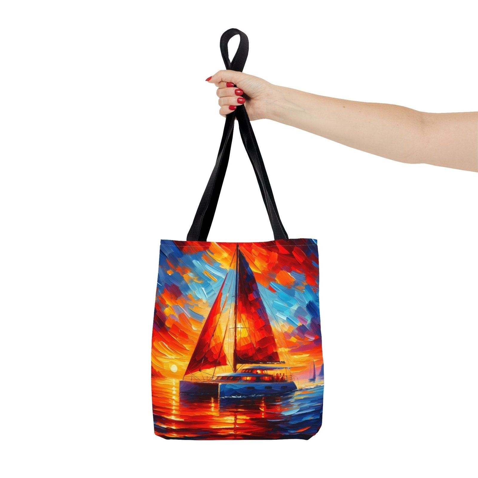 Sunset Catamaran Tote Bag, sailing tote, catamaran bag, liveaboard tote, cruising bag - Subtle Blue M