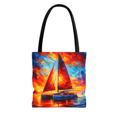 Sunset Catamaran Tote Bag, sailing tote, catamaran bag, liveaboard tote, cruising bag - Subtle Blue M