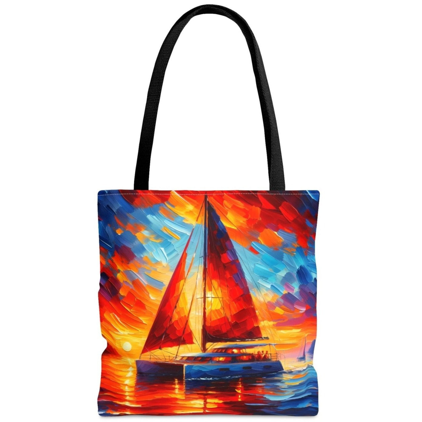 Sunset Catamaran Tote Bag, sailing tote, catamaran bag, liveaboard tote, cruising bag - Subtle Blue M