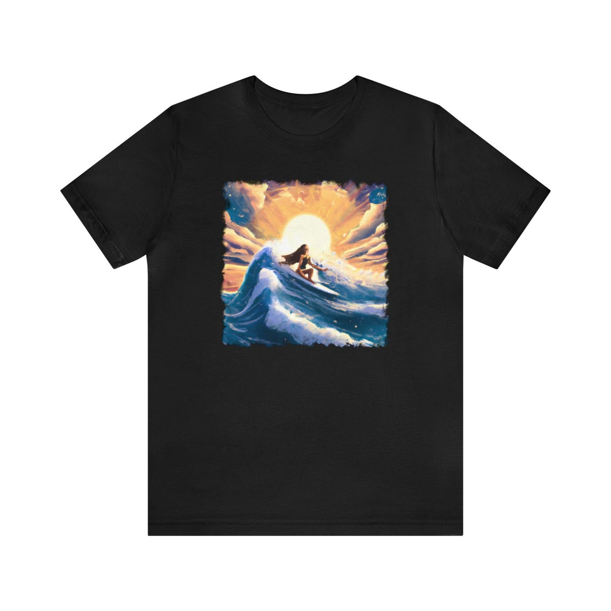 Sunset Surfer Girl Unisex T-Shirt - Subtle Blue M