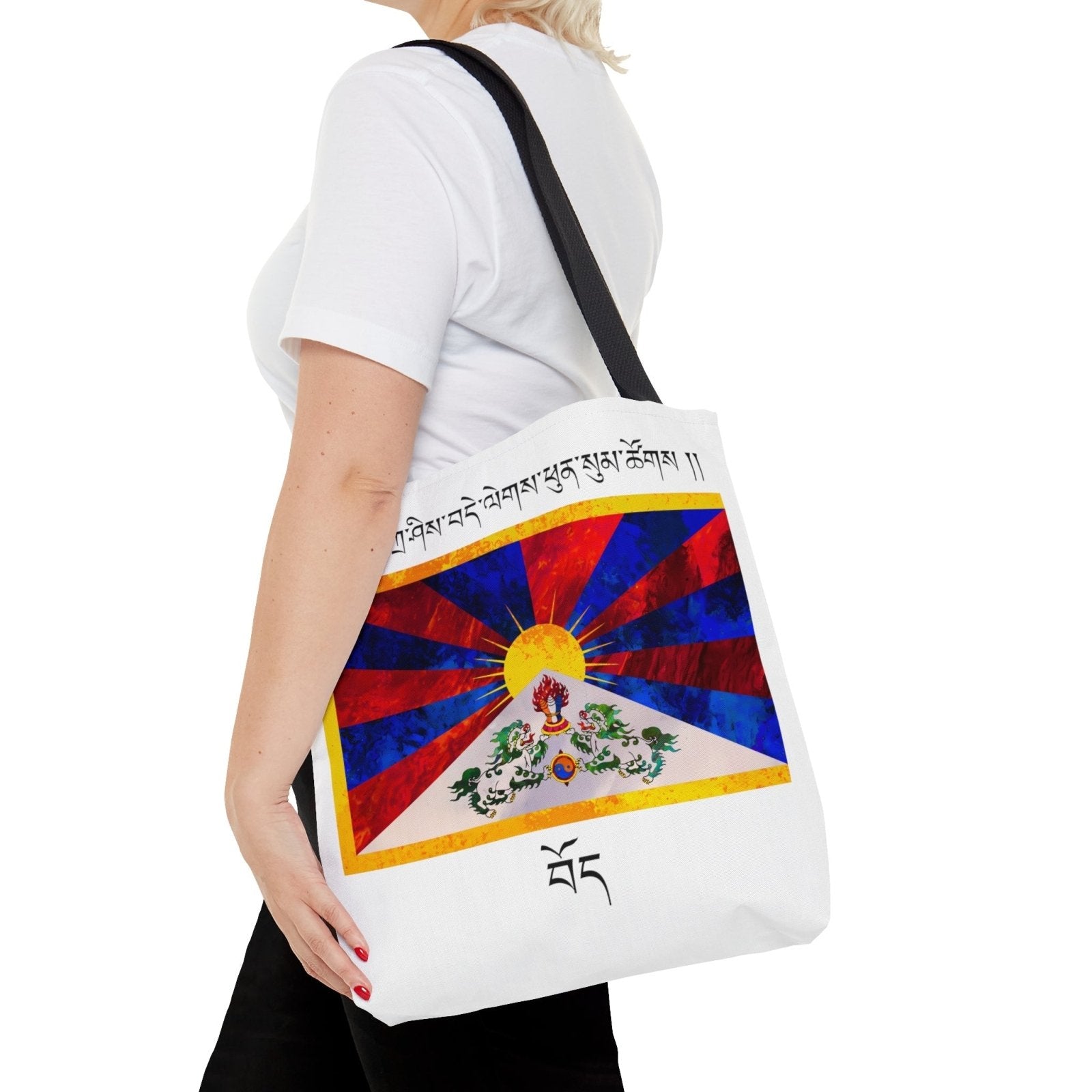 Tashi Delek White Tote Bag - Subtle Blue M