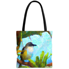Tropical Bird Tote Bag, birdwatching accessories, bird inspired fashion - Subtle Blue M