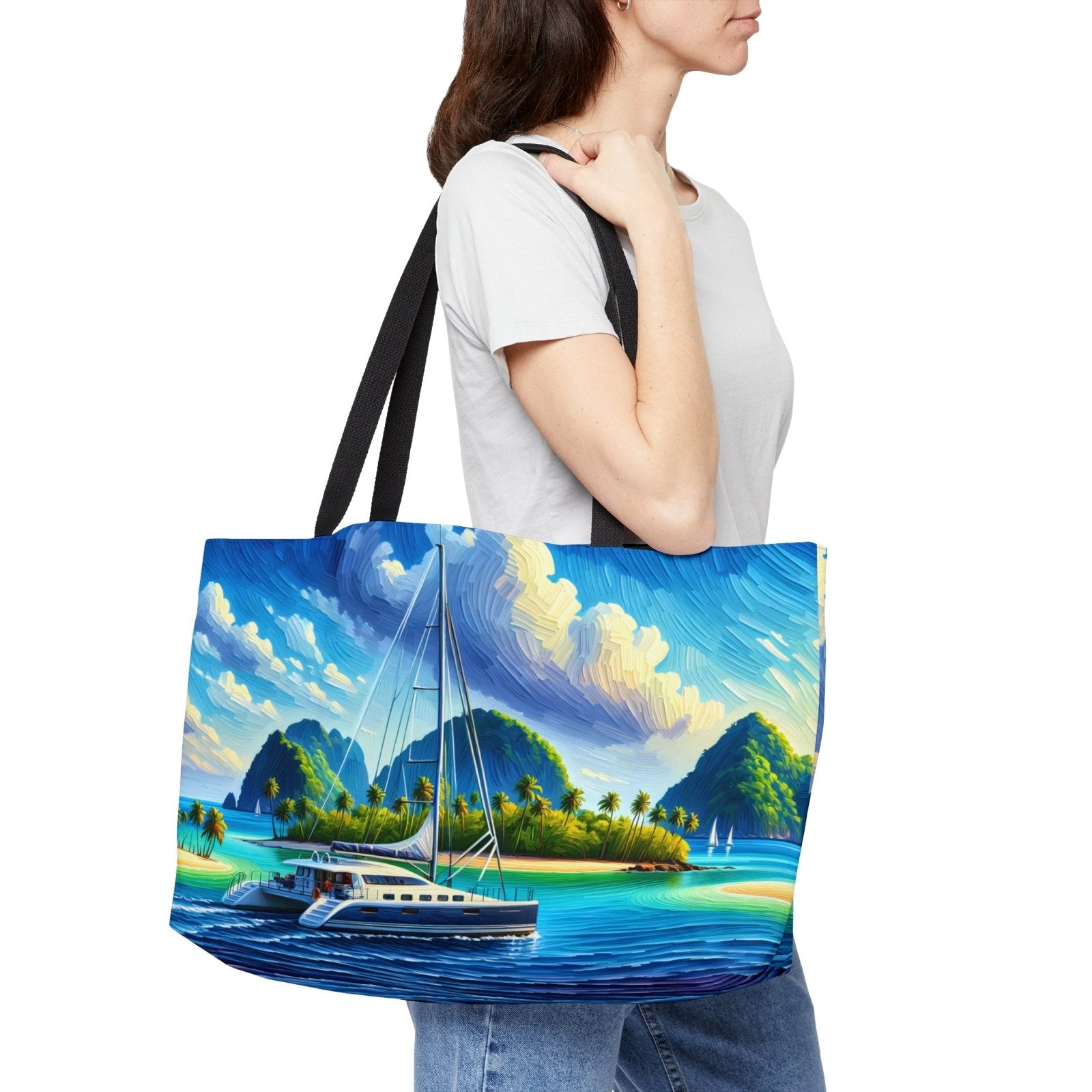 Tropical Sailscape Weekender Tote Bag - Subtle Blue M