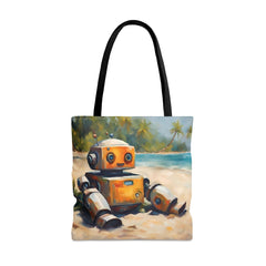 Tropical Tech Tote Bag, nerd accessories, geek art, robot bag, beach tote - Subtle Blue M