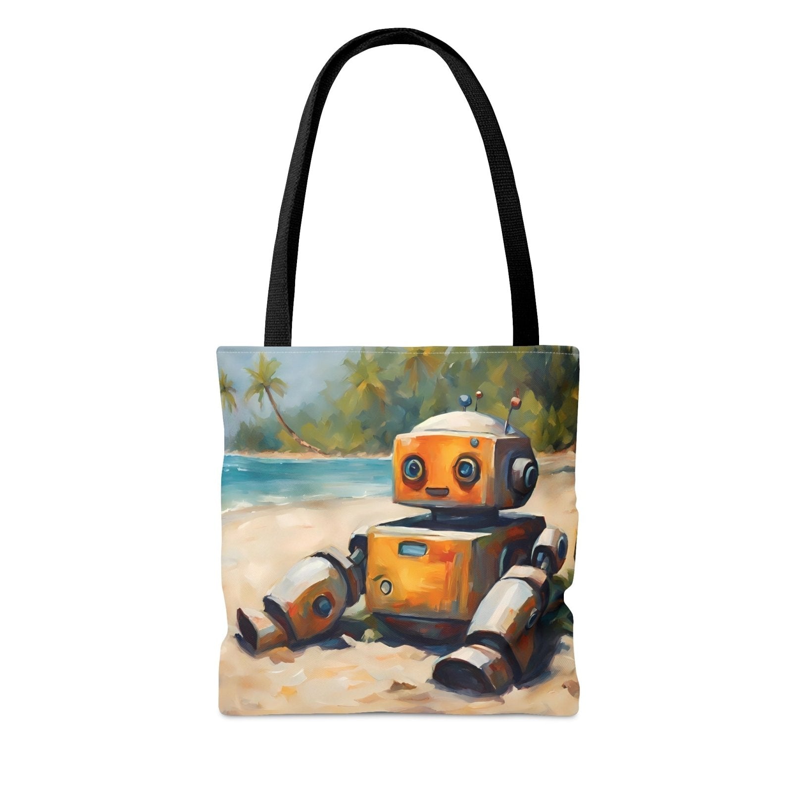 Tropical Tech Tote Bag, nerd accessories, geek art, robot bag, beach tote - Subtle Blue M