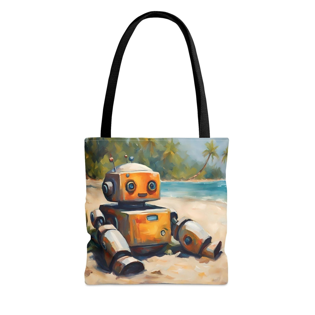 Tropical Tech Tote Bag, nerd accessories, geek art, robot bag, beach tote - Subtle Blue M